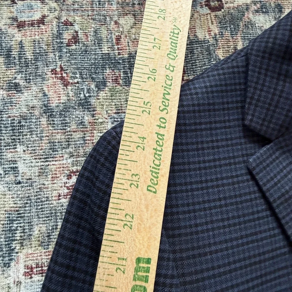 Savile Row Hoxton Blazer‎ 44L Blue Check Sport Coat Stretch Modern Smart Casual